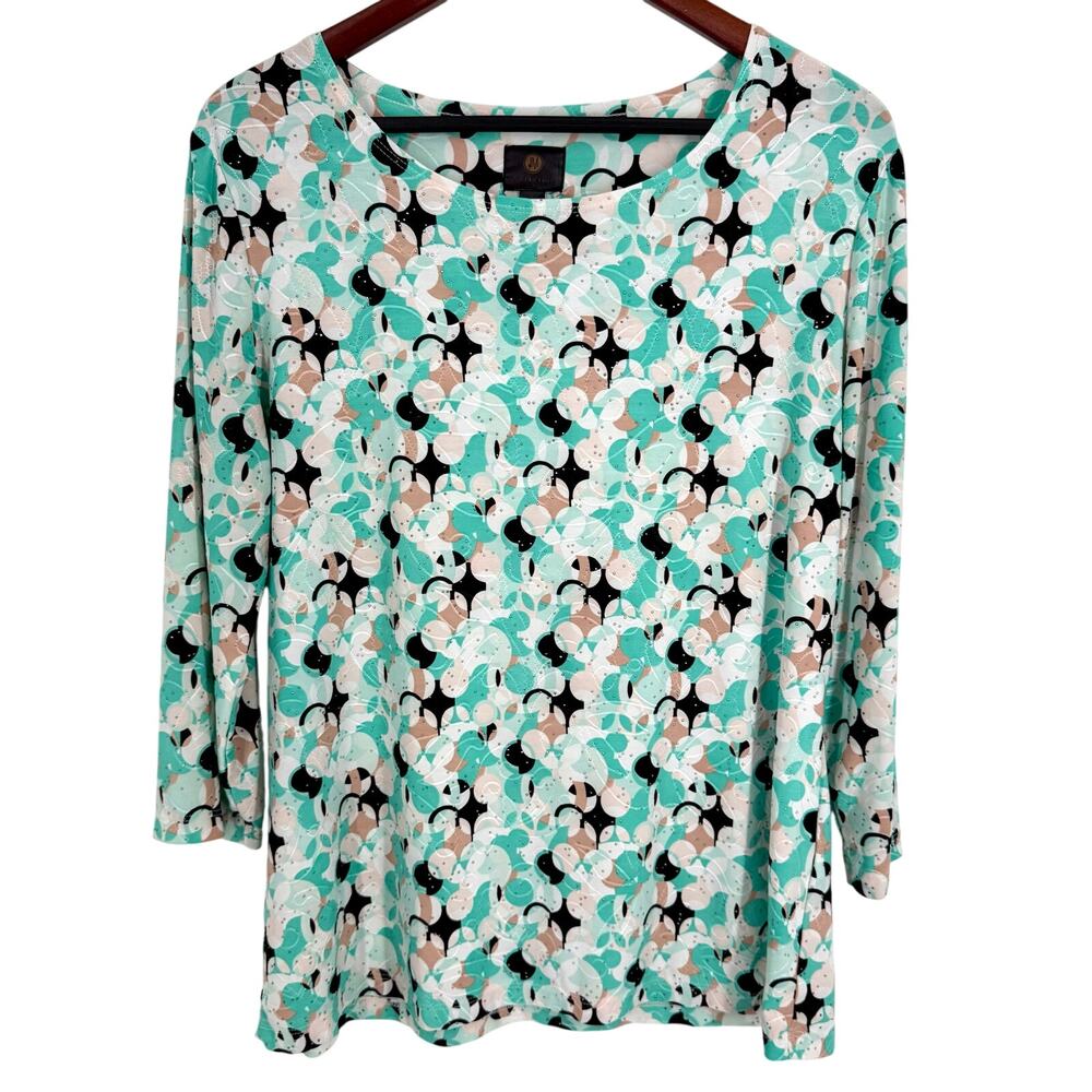 JM Collection Sz Large Tropical Stretch Comfy Blouse Shirt Top Beach Business